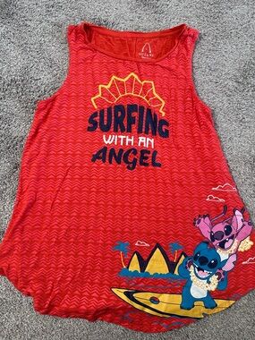 Disney Aulani Resort Stitch Red 'Surfing With An Angel' Women’s Tank Top Sz Lg